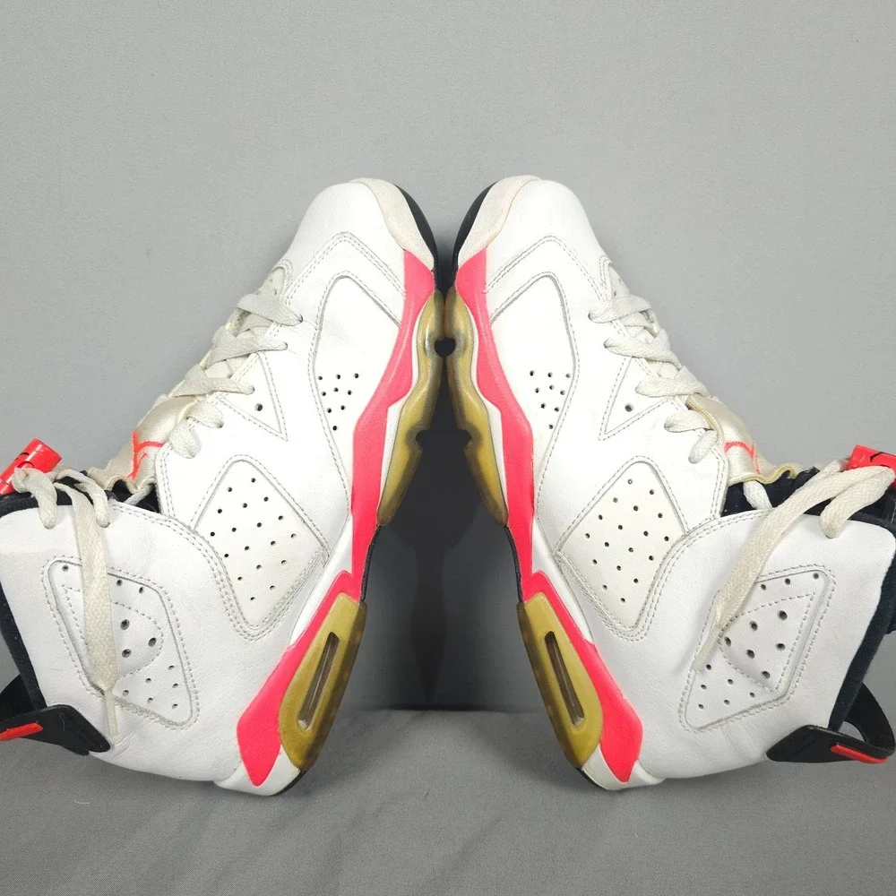 Nike Air Jordan 6 Shoes Boy 6.5y  White Infrared Retro Leather Lace Up - Picture 5 of 16